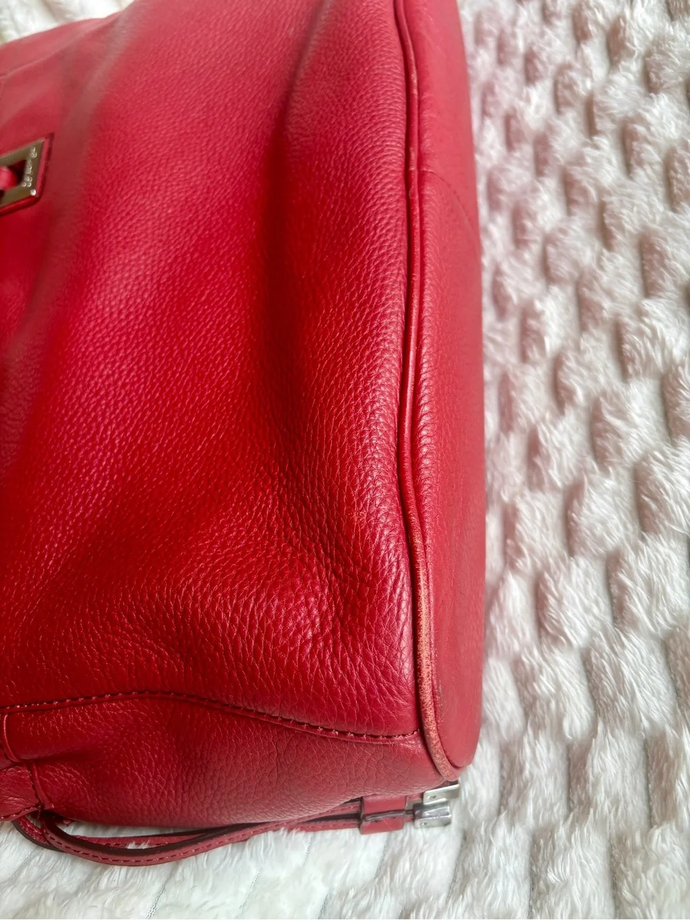 Calvin Klein Red Pebbled Leather Tote Bag Silver Hardware Excellent Condition